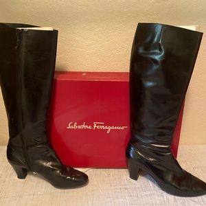 Salvatore Ferragamo Black Leather Boots 9 ½